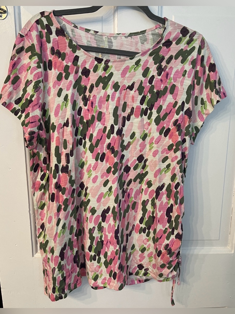 Belle by Kim Gravel pink green white knit top XL